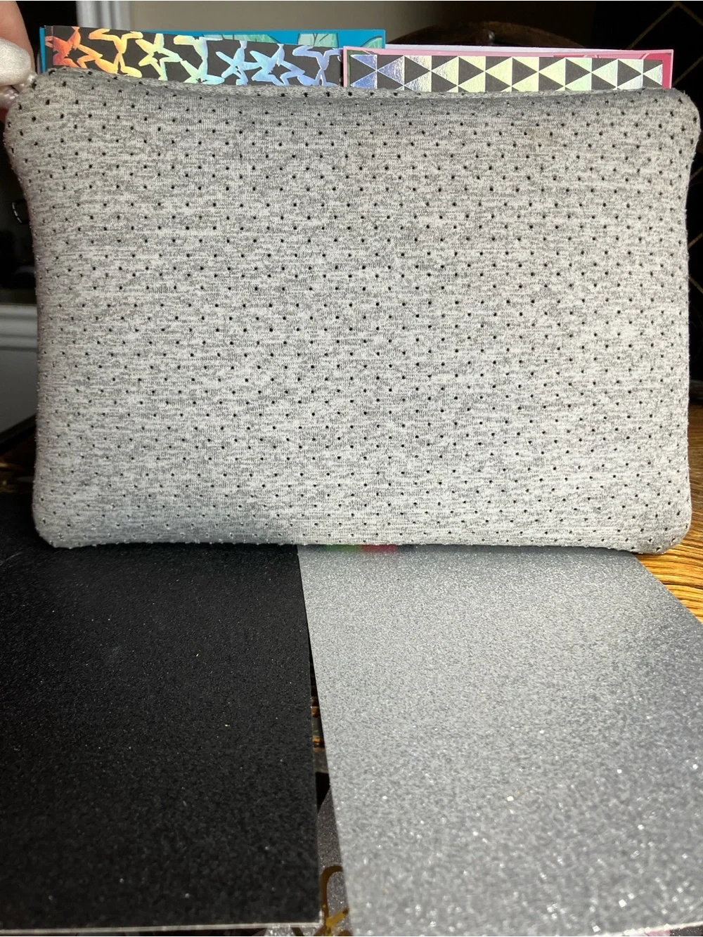 Perforated Grey Neoprene Pouch with Neon Stripe & comes with Cream & Star Balm:)